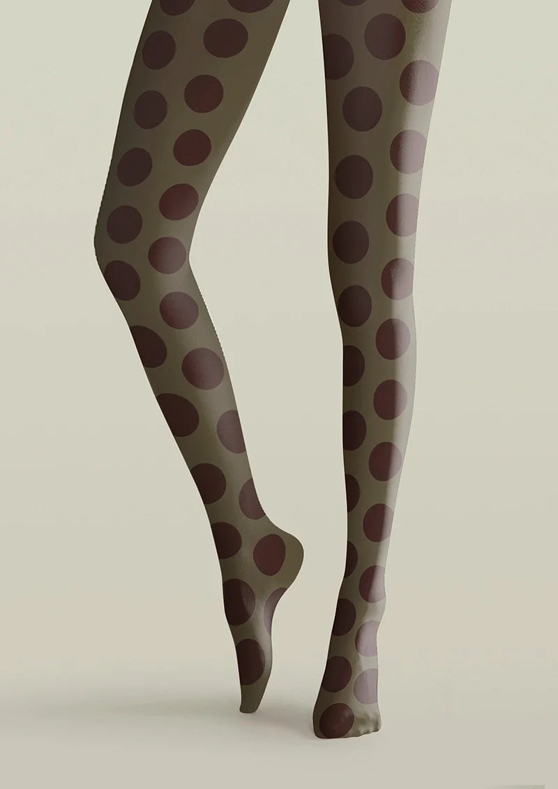 Olive Green-Summer Tan Morandi Polka Dots Tights Hosiery Pantyhose