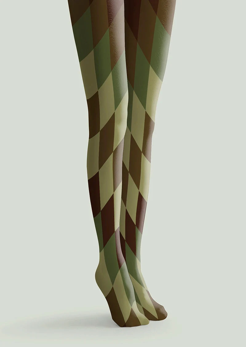 Avocado Diamond Pattern Tights Hosiery Pantyhose