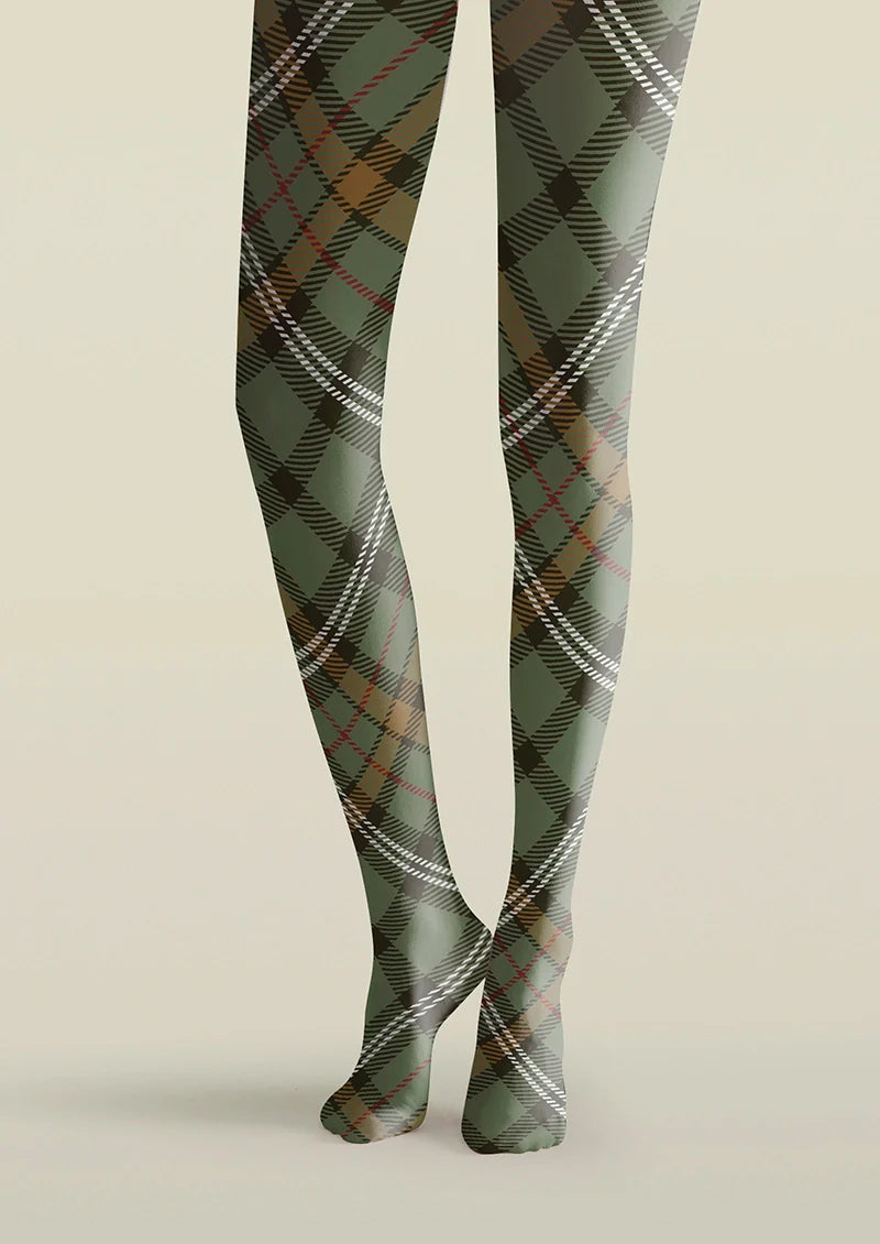 Light Green Check Plaid Tights Hosiery Pantyhose