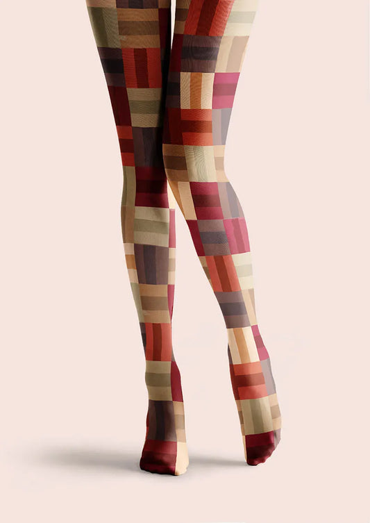 Christmas Fun Art Patch Plaid Tights Hosiery Pantyhose