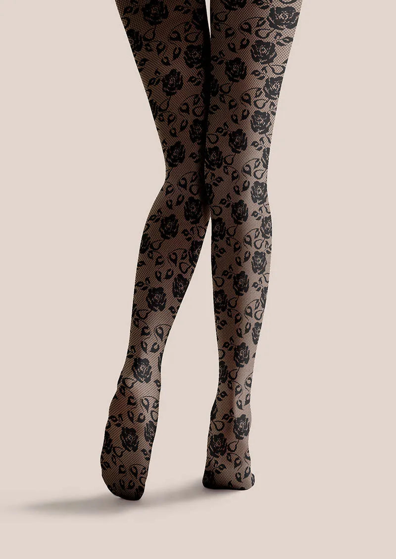 Lace Print Noir Bloom Tights Hosiery Pantyhose