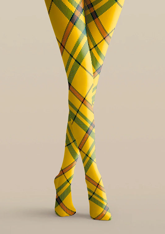 Yellow Striped Check Tights Hosiery Pantyhose