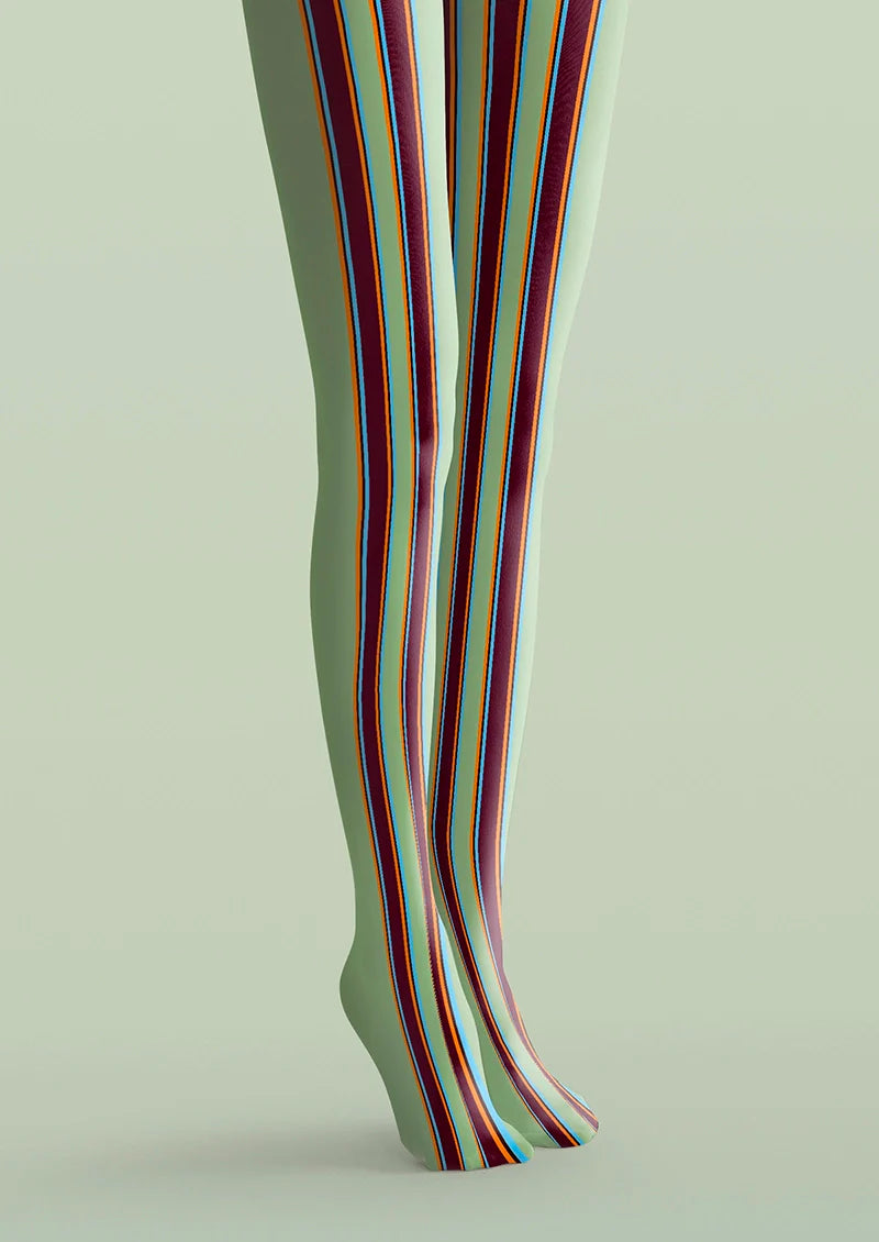 Green Brown Stripes College Tights Hosiery Pantyhose