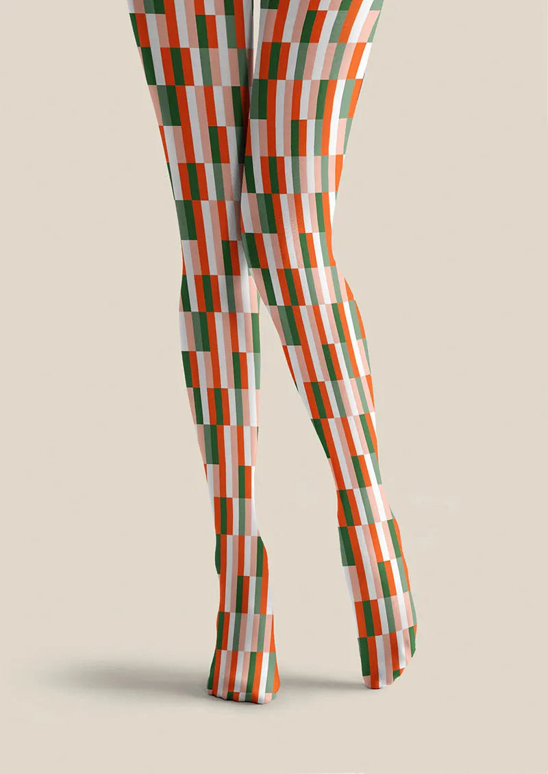 Christmas Fun Art Neon Stripes Tights Hosiery Pantyhose