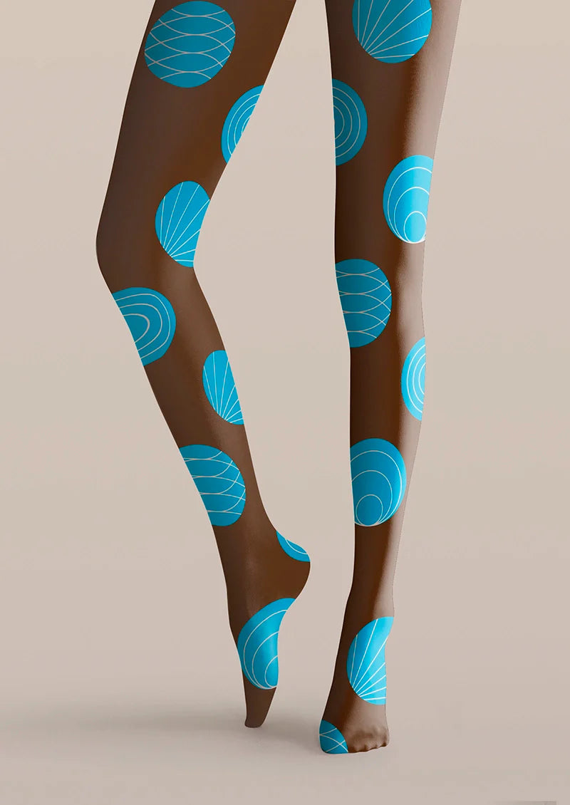 PopArt Print Tights Color Pantyhose/Tights [Brown & Sky Blue Polka Dots]