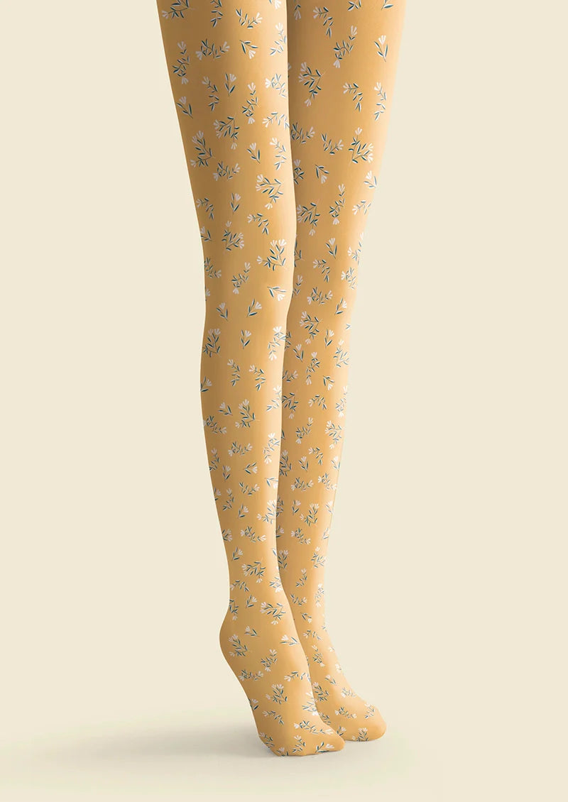 Light yellow Dainty florals Tights Hosiery Pantyhose