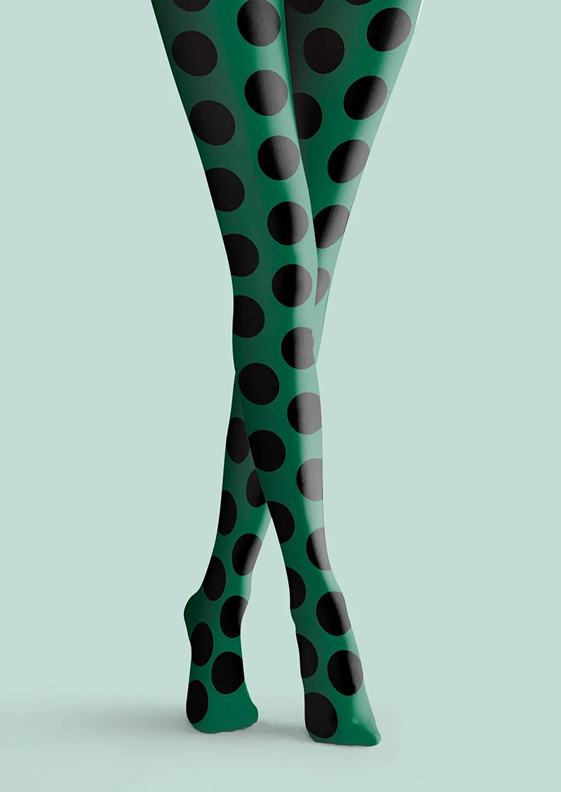 PlanGreen & Black Polka Dots Tights Hosiery Pantyhose