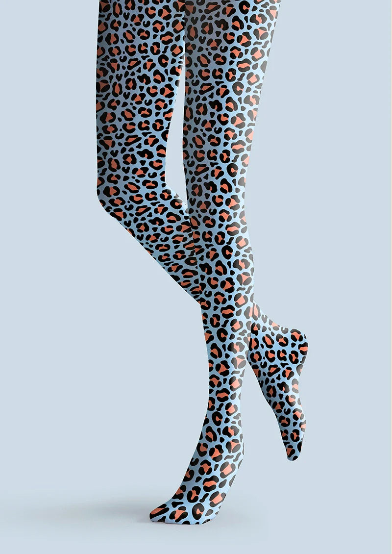 Sky Blue Leopard Tights Hosiery Pantyhose