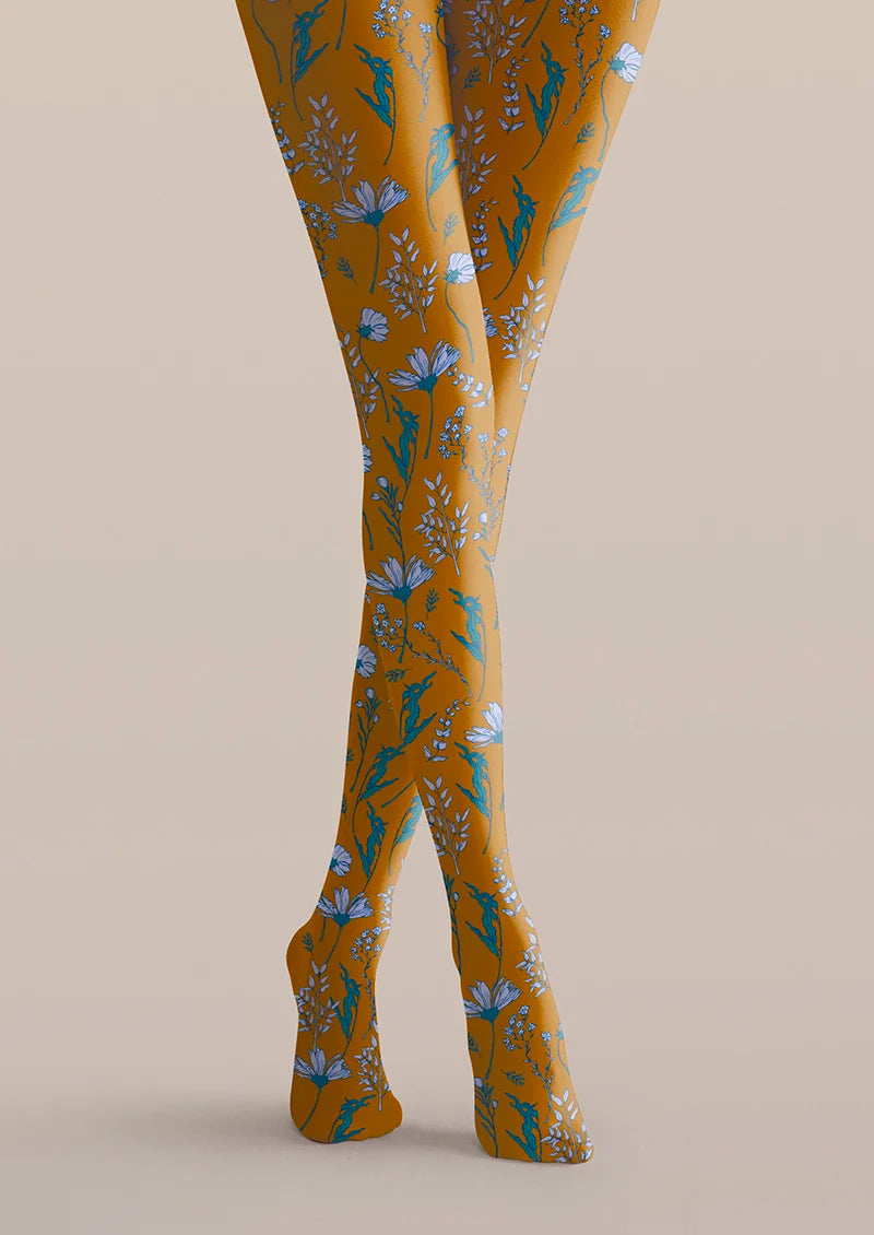 Earth yellow Dainty florals Tights Hosiery Pantyhose