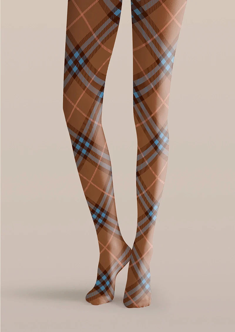 Brown-blue Maillard Check Tights Hosiery Pantyhose