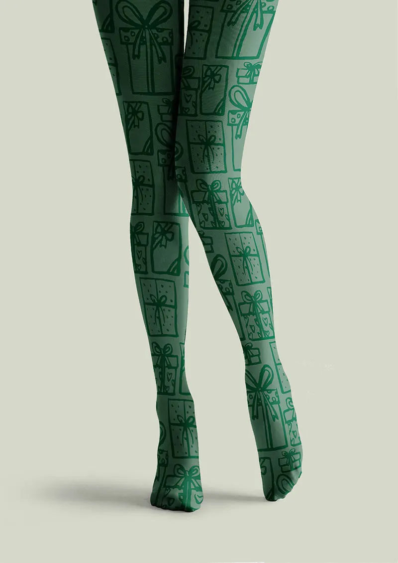 Christmas Fun Art Pine Carol Tights Hosiery Pantyhose