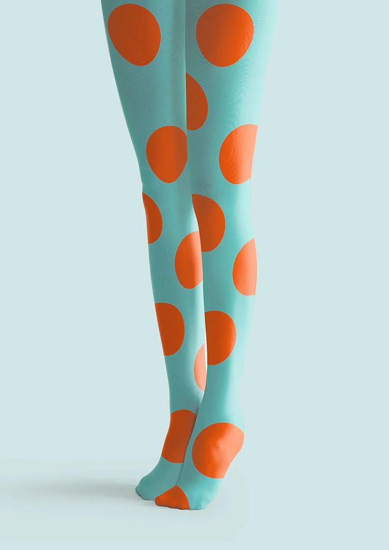 Aqua Blue & Orange Polka Dots Tights Hosiery Pantyhose