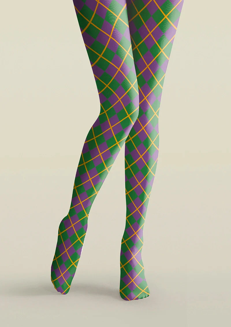 Green- purple checkered Tights Hosiery Pantyhose