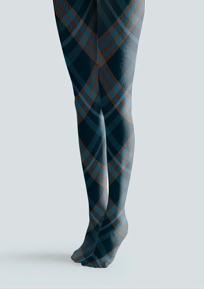 Deep Blue Check Plaid Tights Hosiery Pantyhose