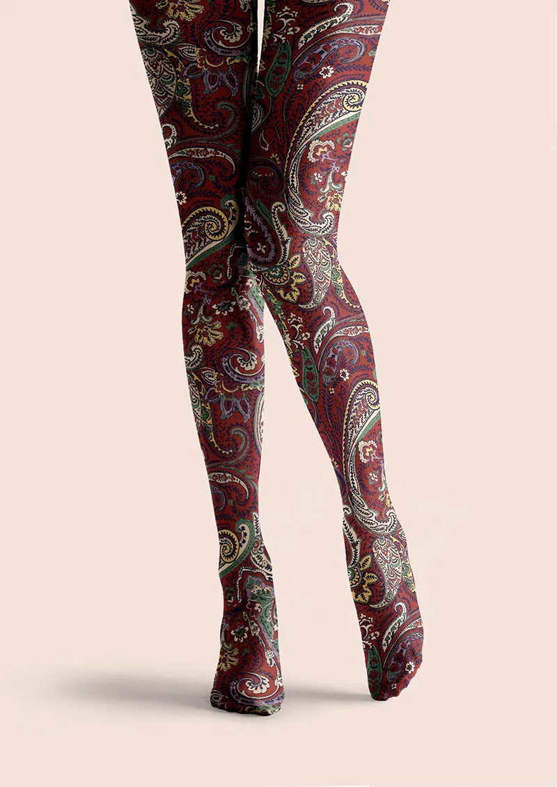 Classic Burgundy Paisley Tights Hosiery Pantyhose