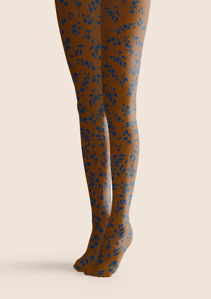 Brown-blue  Dainty florals Tights Hosiery Pantyhose