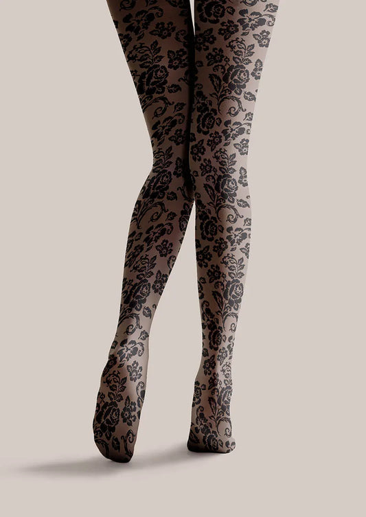 Flower Print Dark Bloom Tights Hosiery Pantyhose