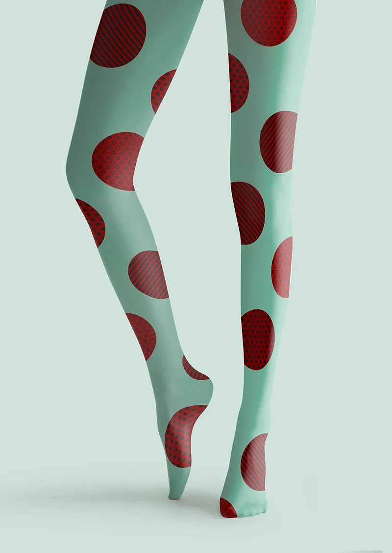 PopArt Print Tights color Pantyhose/Tights [Green & Red Polka Dots]