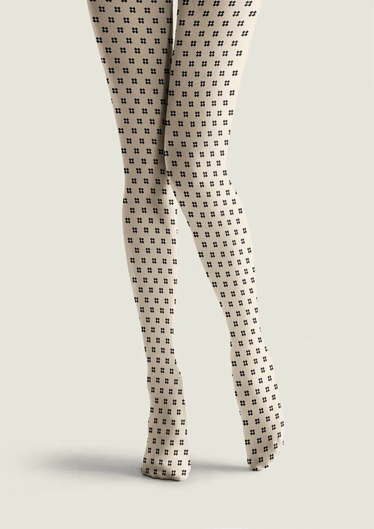 Pop Art Beige Micro Check Tights Hosiery Pantyhose
