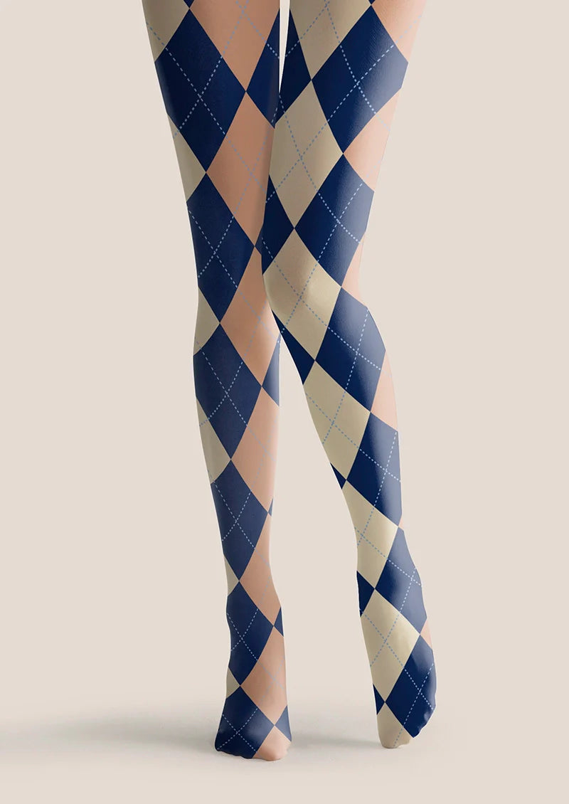 Blue-pale Yellow Plaid Tights Hosiery Pantyhose