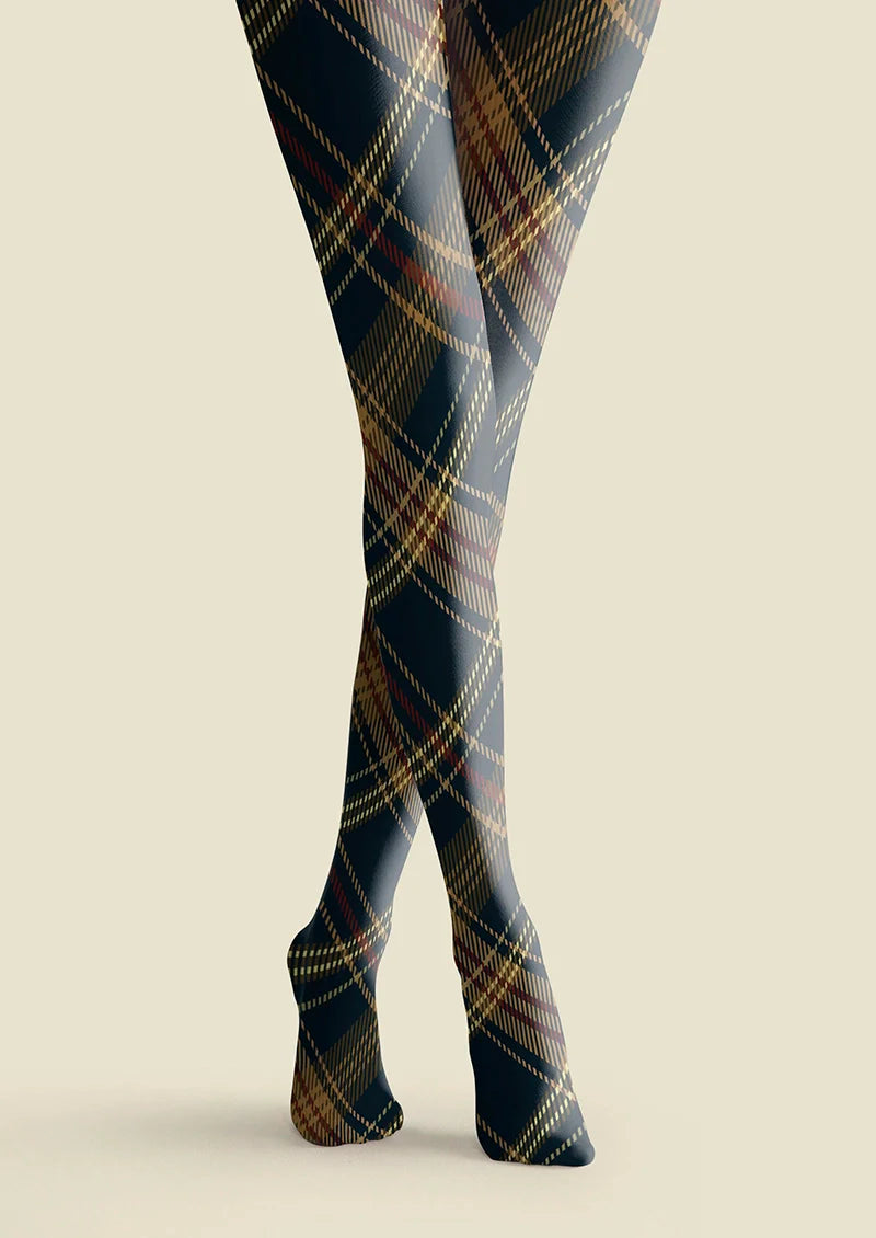 Blue-brown Check Plaid Tights Hosiery Pantyhose