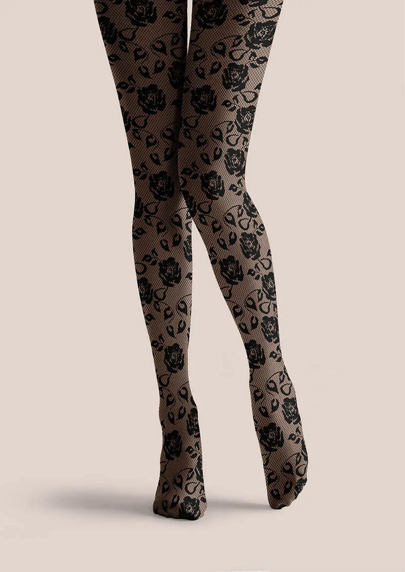 Lace Print Noir Bloom Tights Hosiery Pantyhose