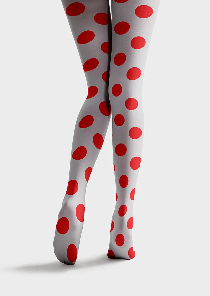 Grey-Red Dots Tights Hosiery Pantyhose