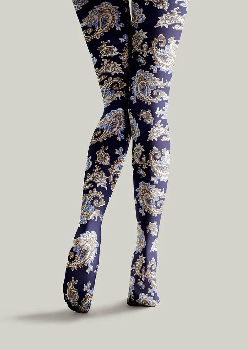 Navy Elegant Paisley Tights Hosiery Pantyhose