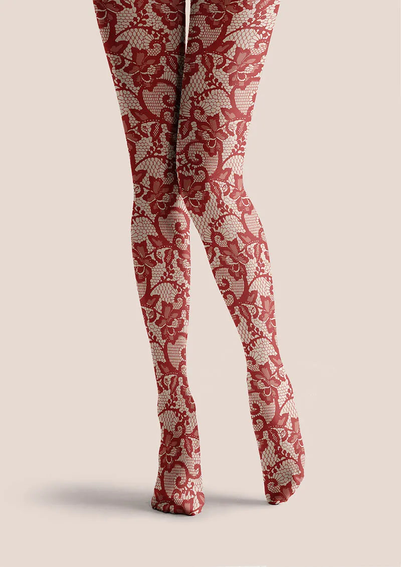 Lace Print Scarlet Bloom Tights Hosiery Pantyhose