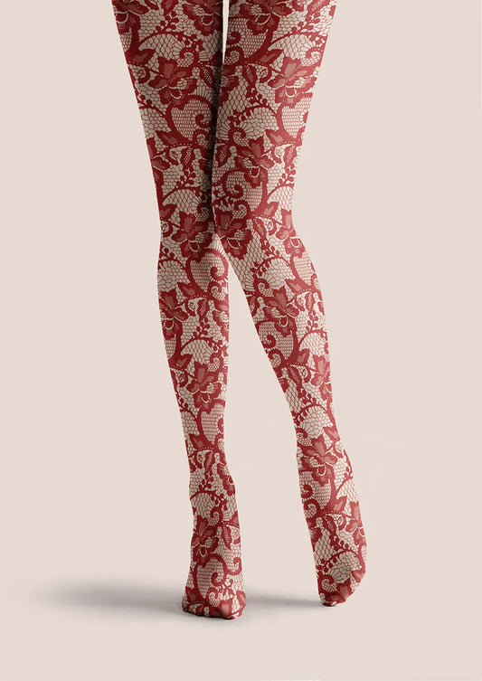 Lace Print Scarlet Bloom Tights Hosiery Pantyhose