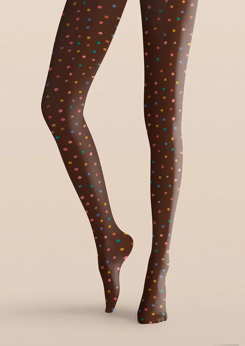 Brownish Dainty florals Tights Hosiery Pantyhose