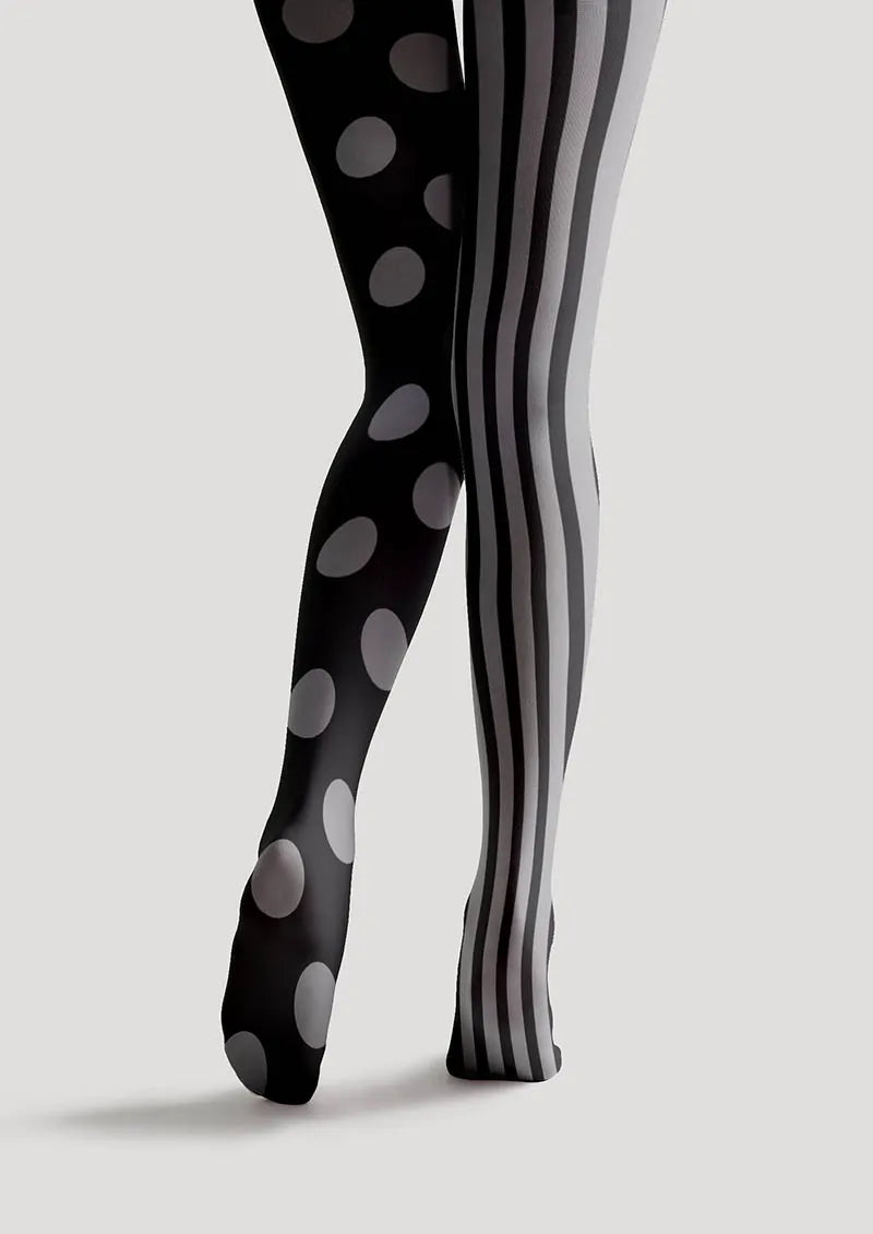 Black-Grey Stripe Dot Tights Hosiery Pantyhose