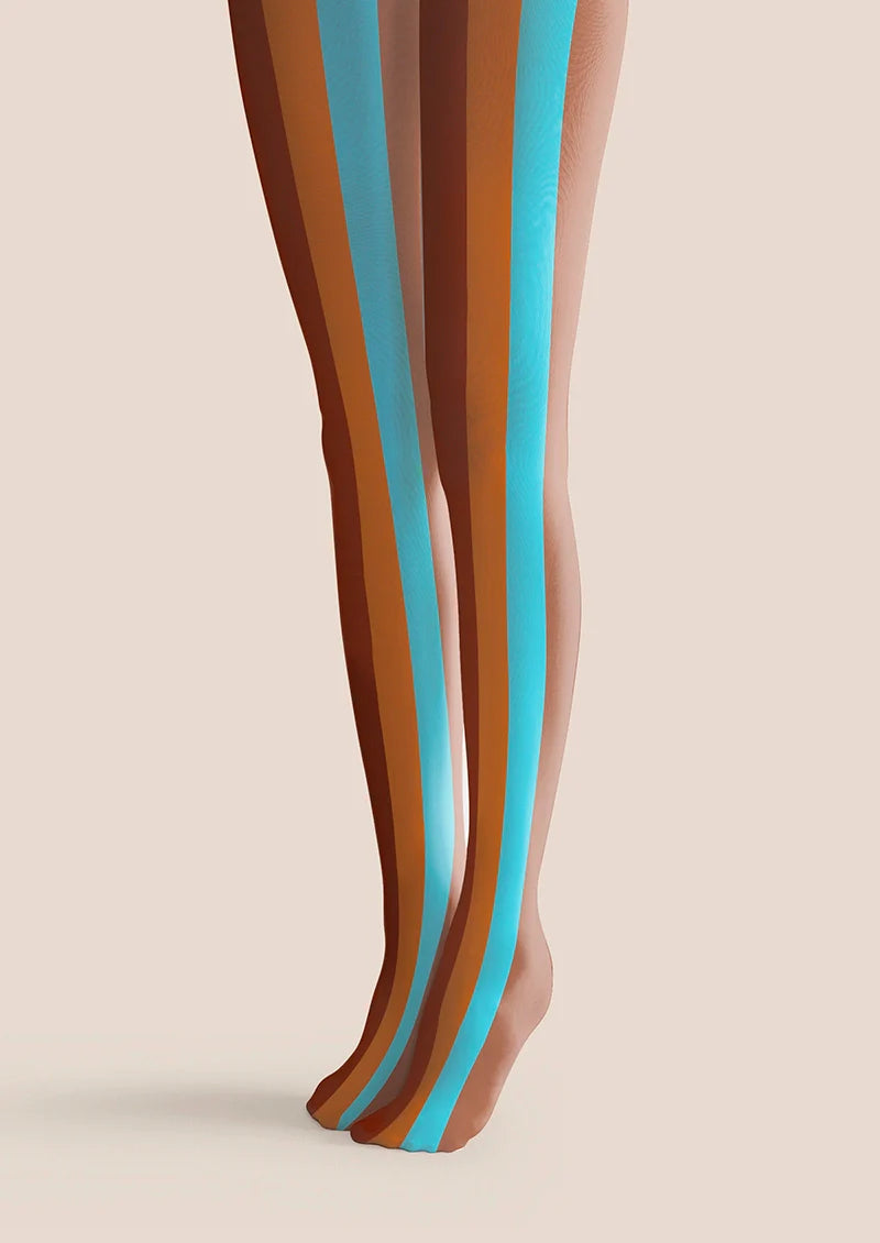 Brown Blue Striped Tights Hosiery Pantyhose