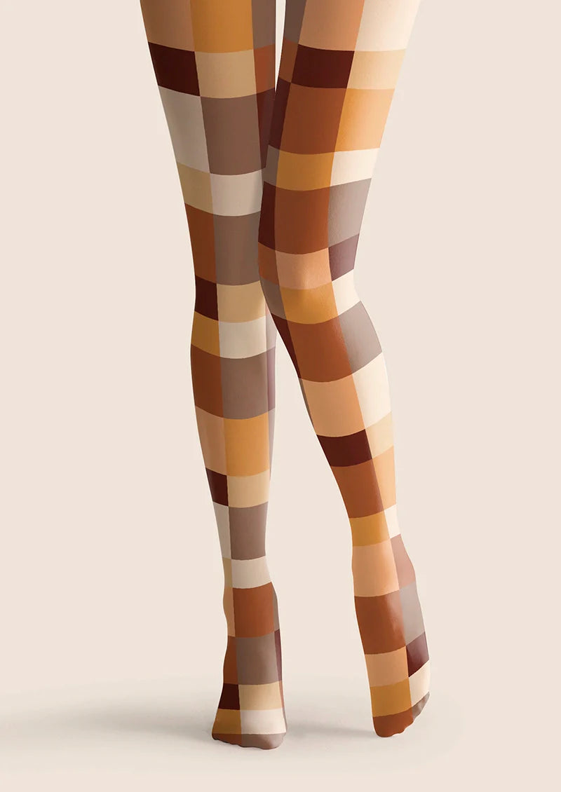 Caramel Checked Tights Hosiery Pantyhose