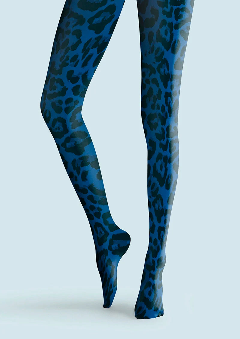 Vibrant Blue Leopard Print Tights Hosiery Pantyhose