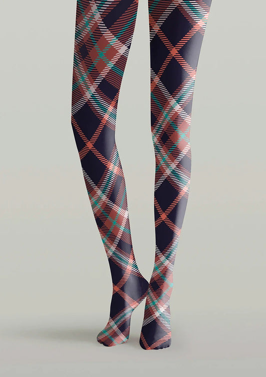 Deep Blue-red Striped Check Tights Hosiery Pantyhose