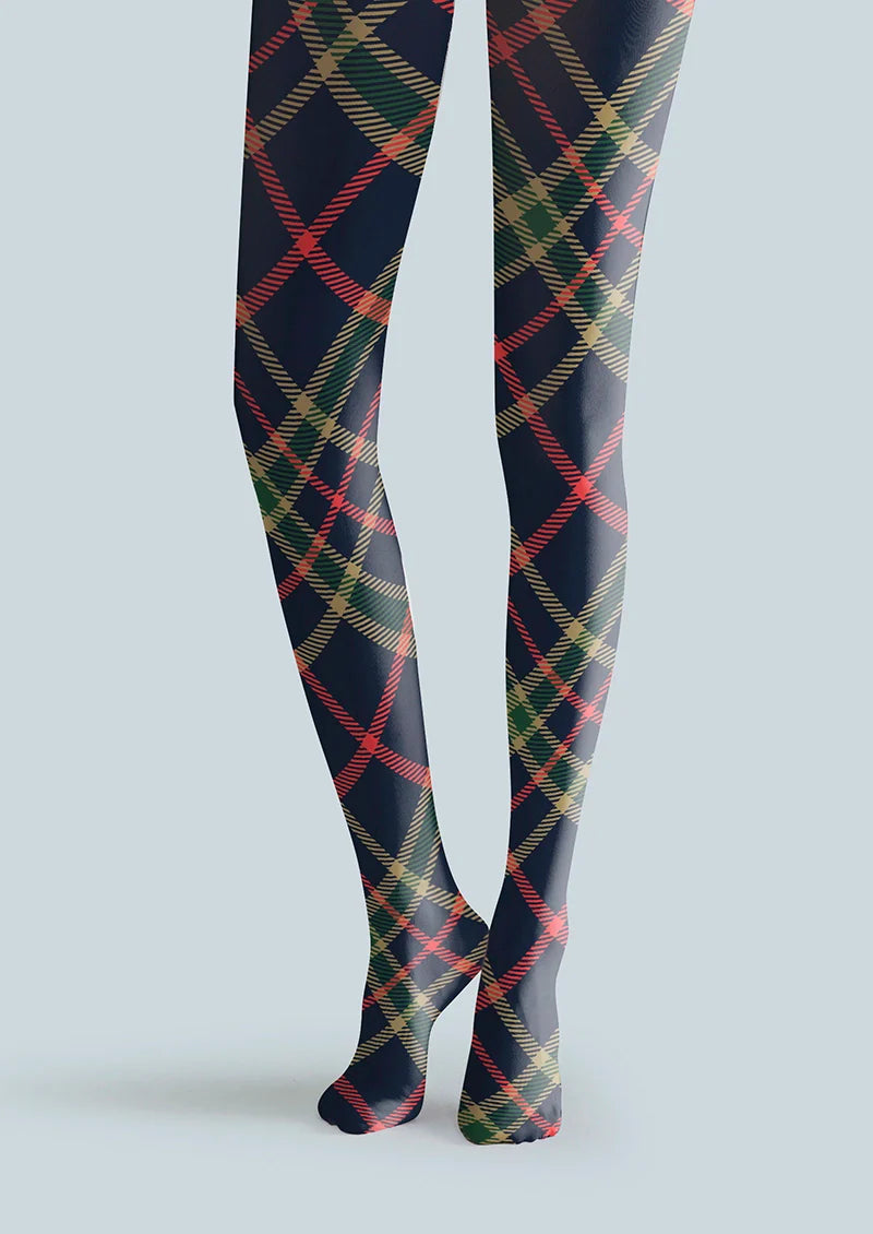 Blue-green-red Striped Check Tights Hosiery Pantyhose