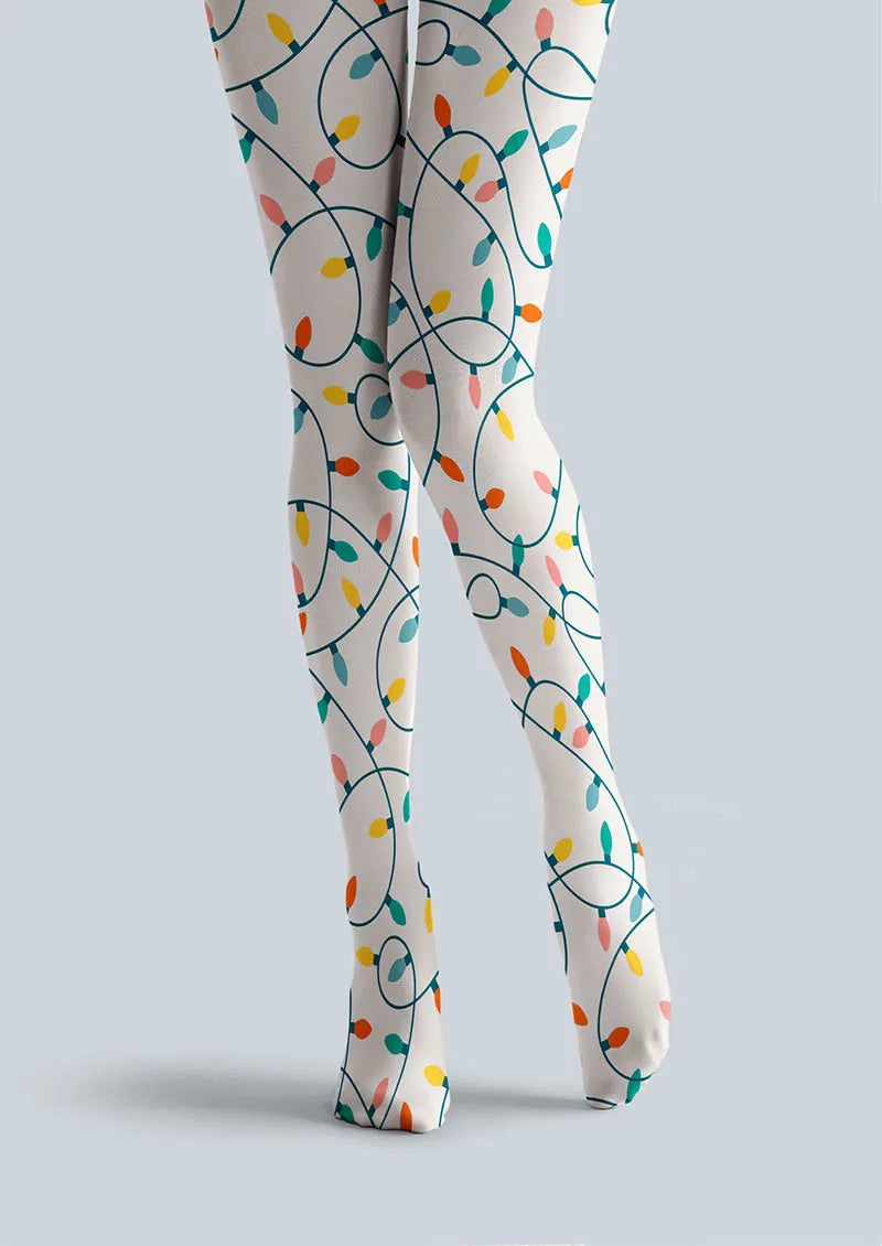 Christmas Fun Art Snowy Night Lanterns Tights Hosiery Pantyhose