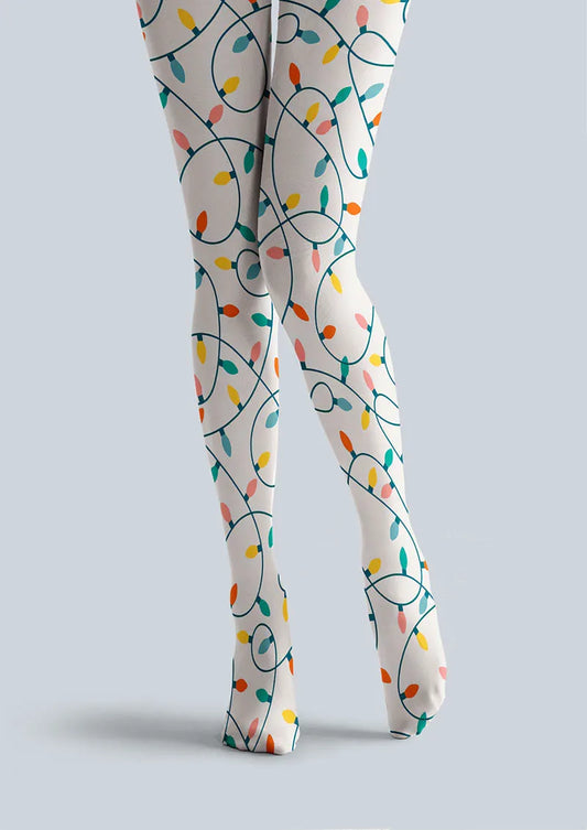Christmas Fun Art Snowy Night Lanterns Tights Hosiery Pantyhose