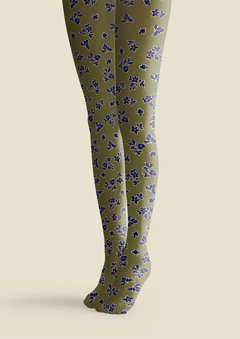 Olive green Morandi Dainty florals Tights Hosiery Pantyhose