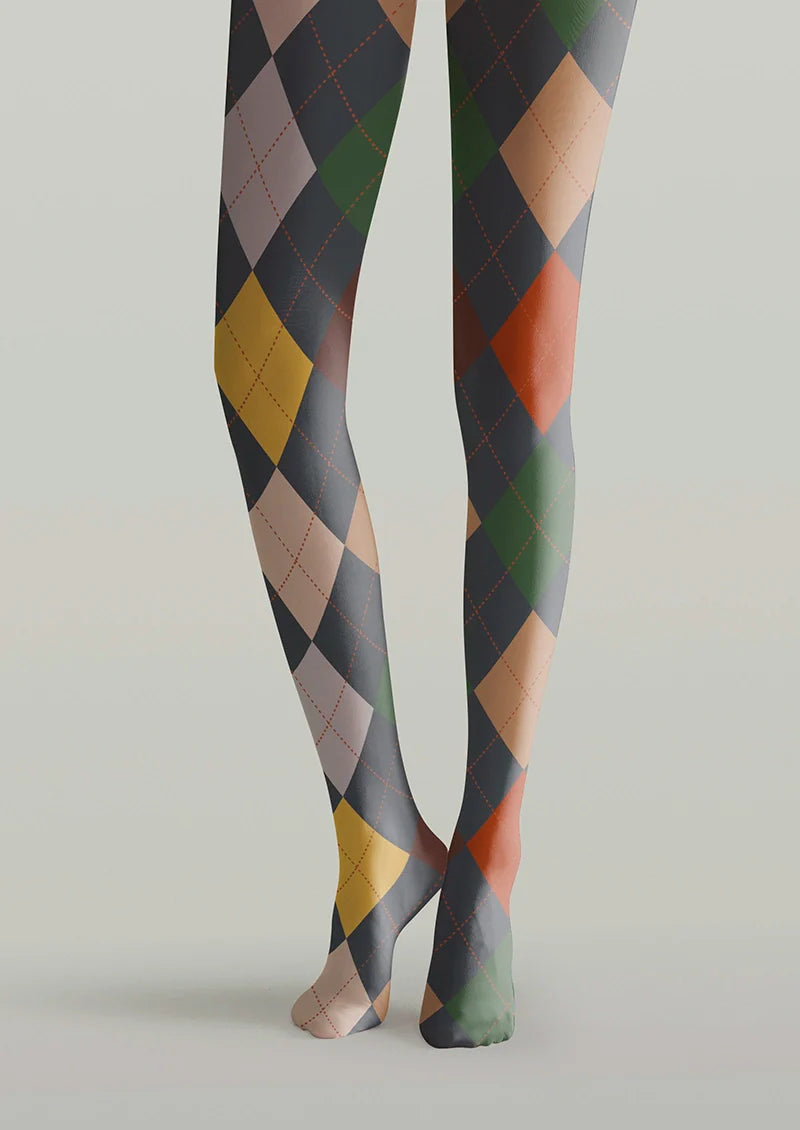 Gray-toned Plaid Tights Hosiery Pantyhose