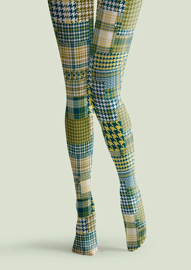 Patchwork houndstooth Tights Hosiery Pantyhose