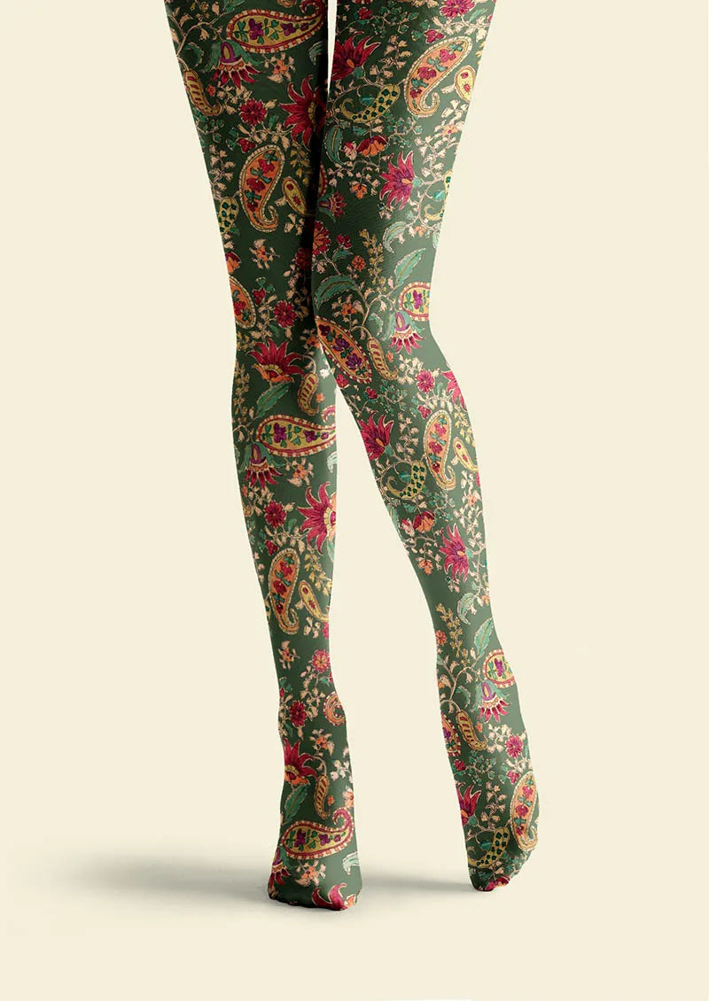 Mint Vintage Paisley Tights Hosiery Pantyhose