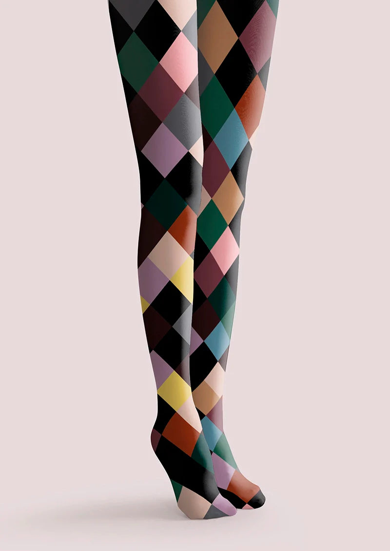 Color Checkered Pattern Tights Hosiery Pantyhose