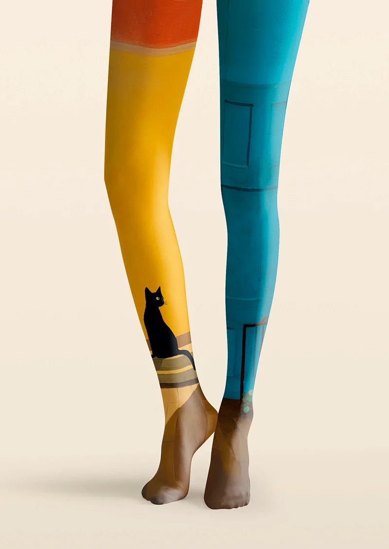 Curled Cat in Warm Light Tights Hosiery Pantyhose
