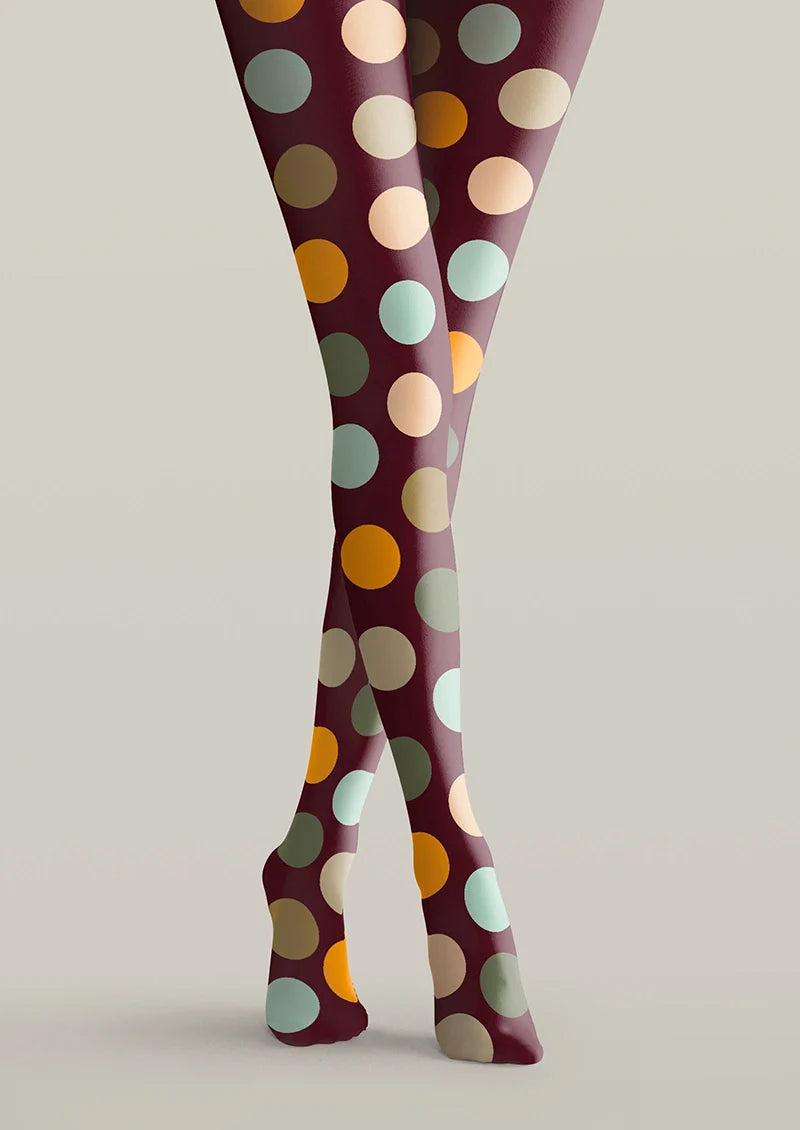 Brown-colorful Polka Dots Memory Tights Hosiery Pantyhose
