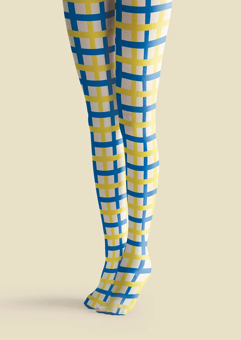 Yellow-blue checkered Tights Hosiery Pantyhose