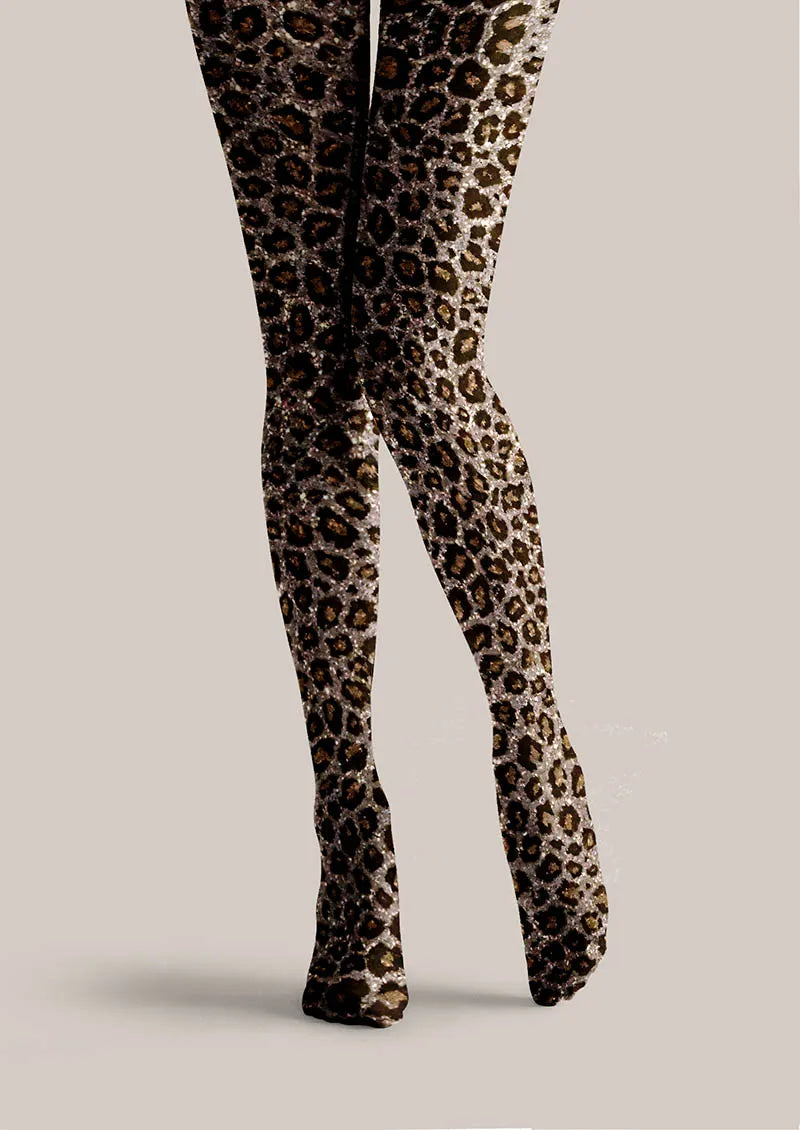 Front view of Beige Classic Leopard Tights