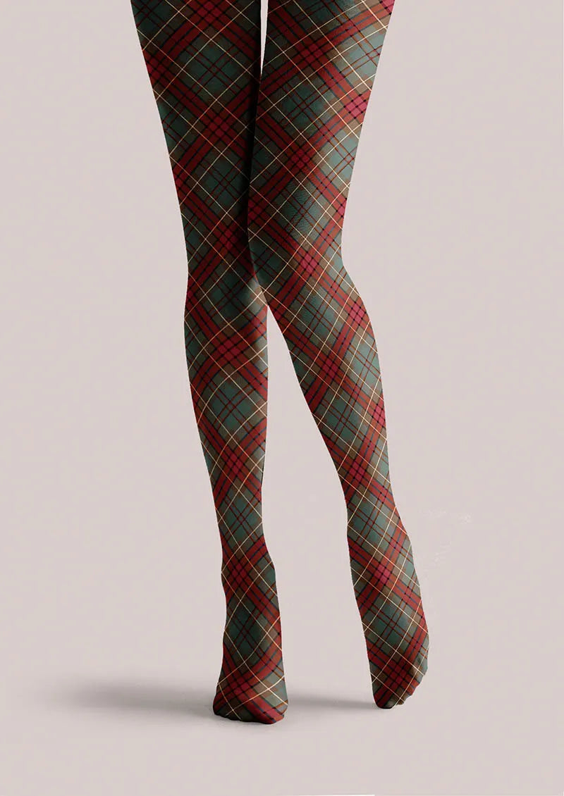 Christmas  Holiday Plaid Story Tights Hosiery Pantyhose