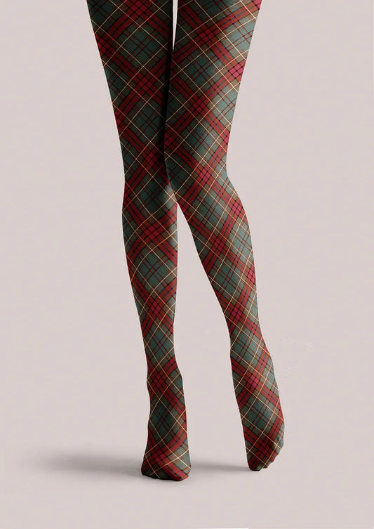 Christmas  Holiday Plaid Story Tights Hosiery Pantyhose